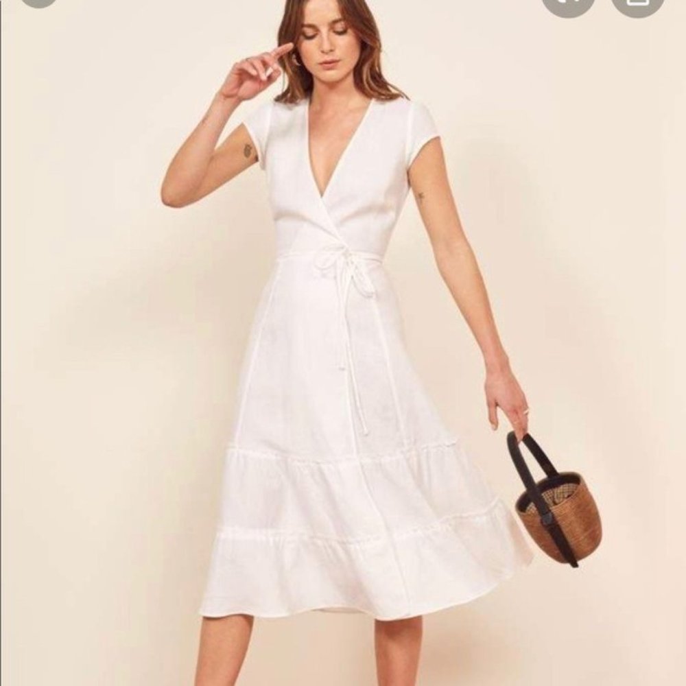 Reformation - White Linen Wrap Dress - Size Small
